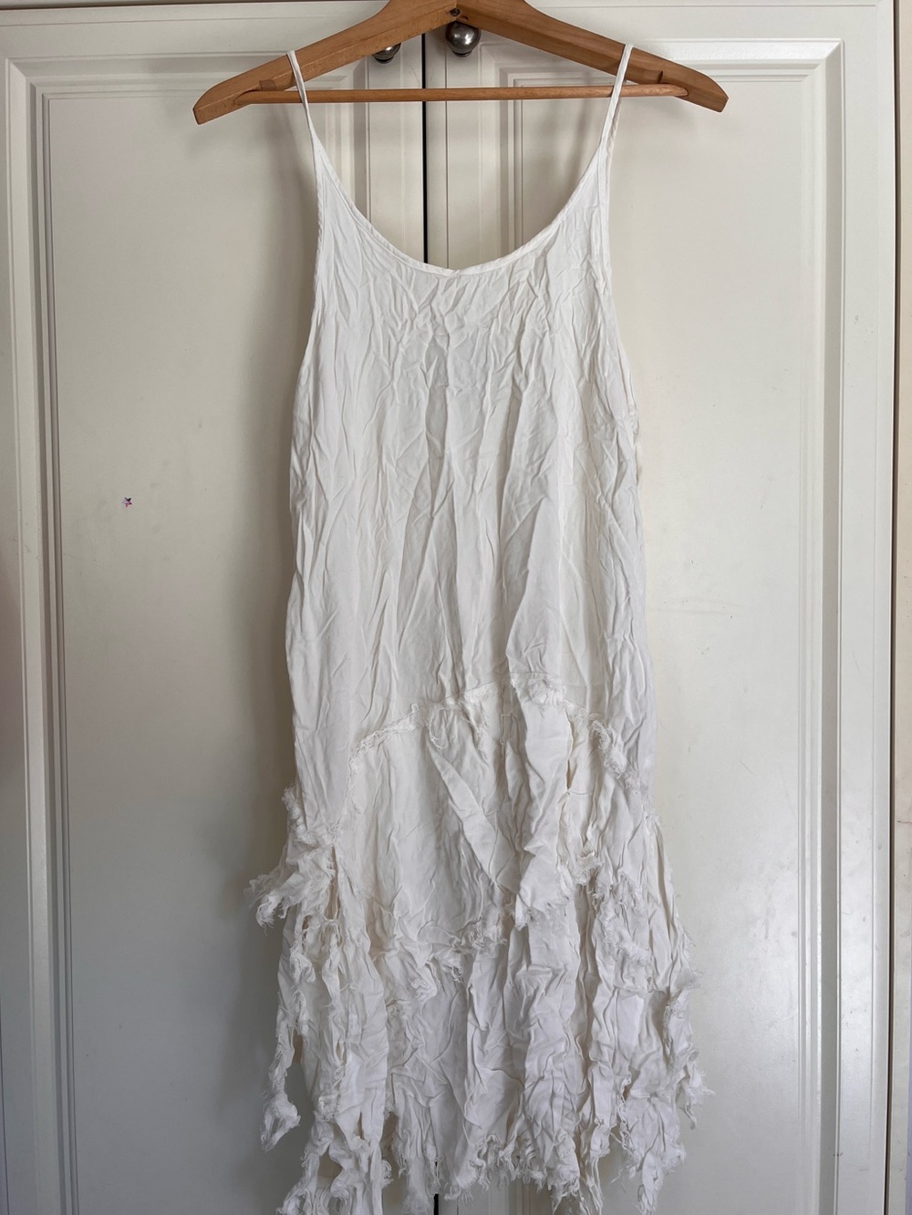 UNIF White Boho Tattered Tiered Slip Dress M